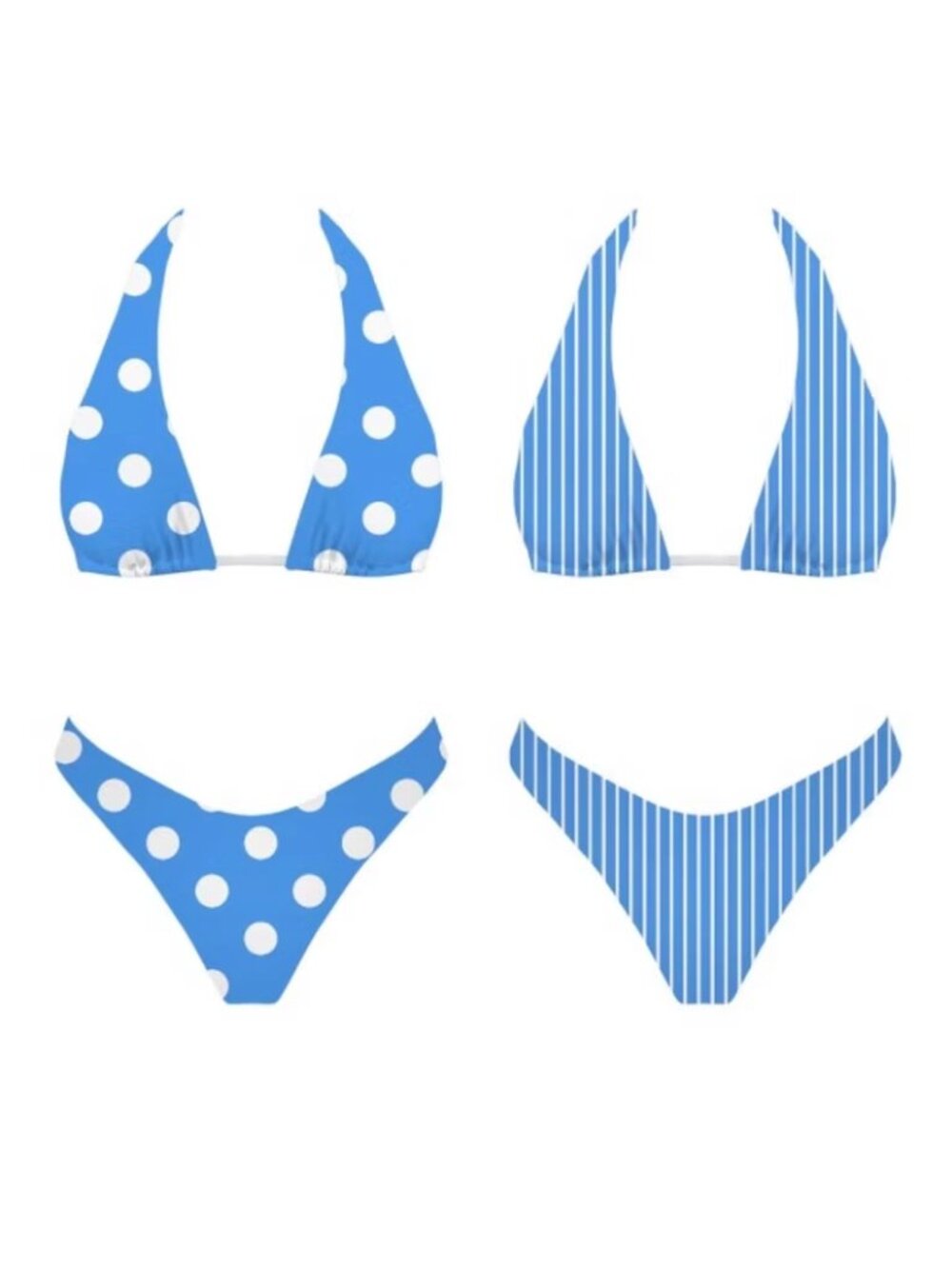 Blue Reversible Bikini - Strip / Polka Dot Bikini